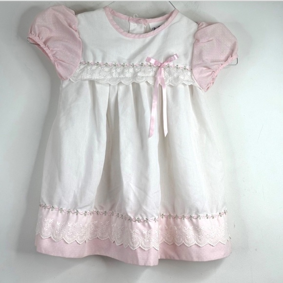 VTG 90s Rose Cottage Dress 3T White Pink Lace Floral Short Sleeve Easter Frilly - Picture 7 of 7